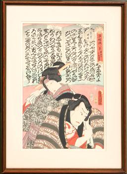 Utagawa Kunisada, färgträsnitt 3 st, Japan 1800-tal.