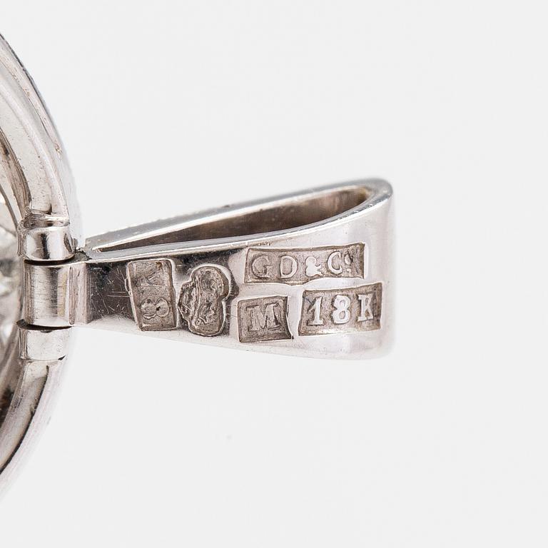 Hänge och örhängen, 18K vitguld och diamanter ca 2.00 ct tot. G. Dahlgren, Malmö 1947.