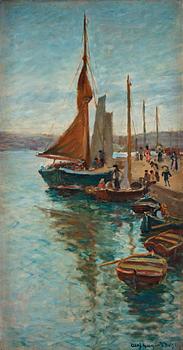 Olof Sager-Nelson, Sailboats in Marstrand harbour, scene from the west coast of Sweden.