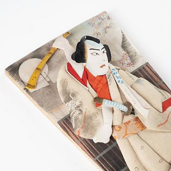 A set of two Japanese hagoita wooden paddles and five shuttlecocks, first part of 20th century.