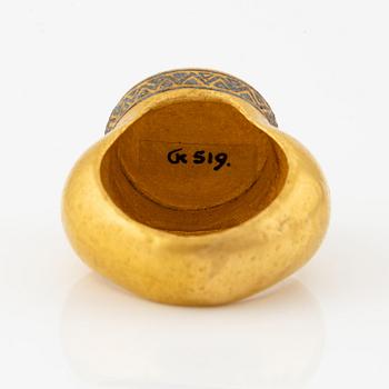 A modern Byzantine-style gold and enamel signet ring.