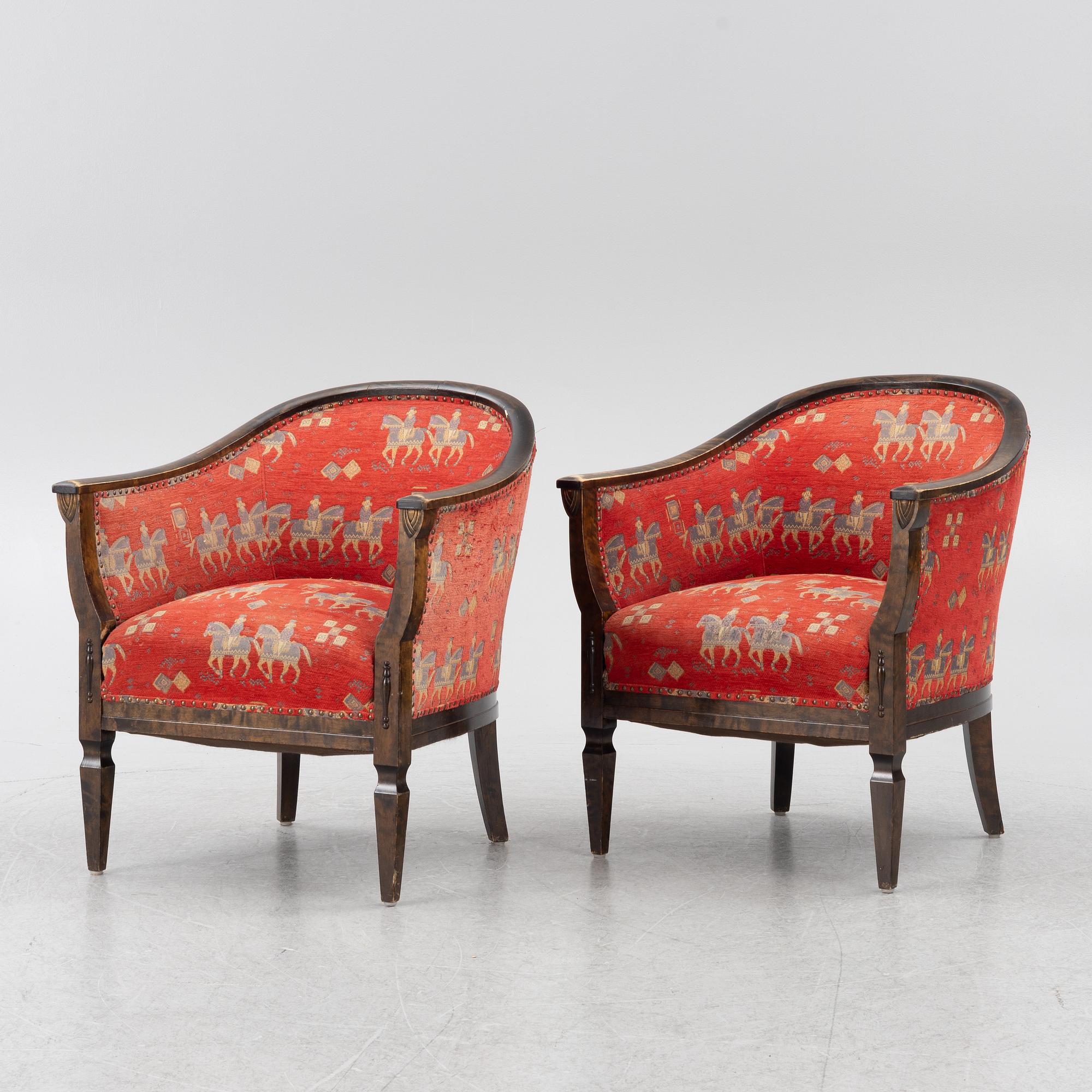 Armchairs, a pair, 1940s/50s.