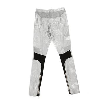 BURBERRY prorsum, a pair of silver colored leather pants. Size 38.