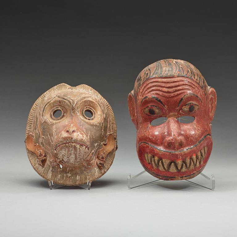 Twoo wooden masks, presumably India, circa 1900.