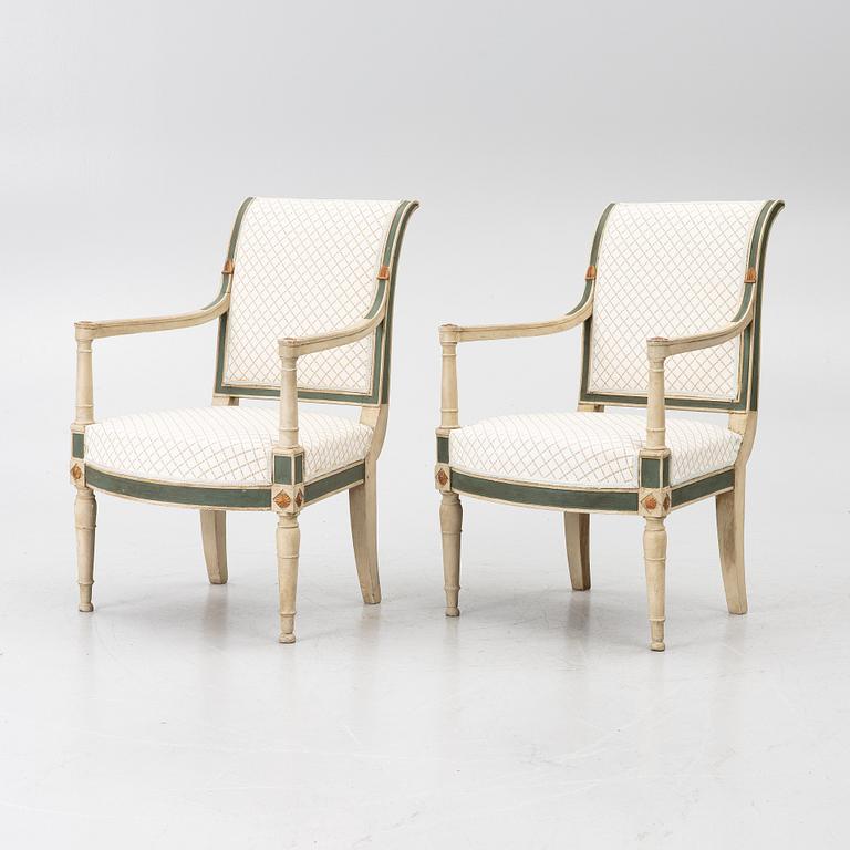 A pair of armchairs, Directoire, France, late 18th Century.