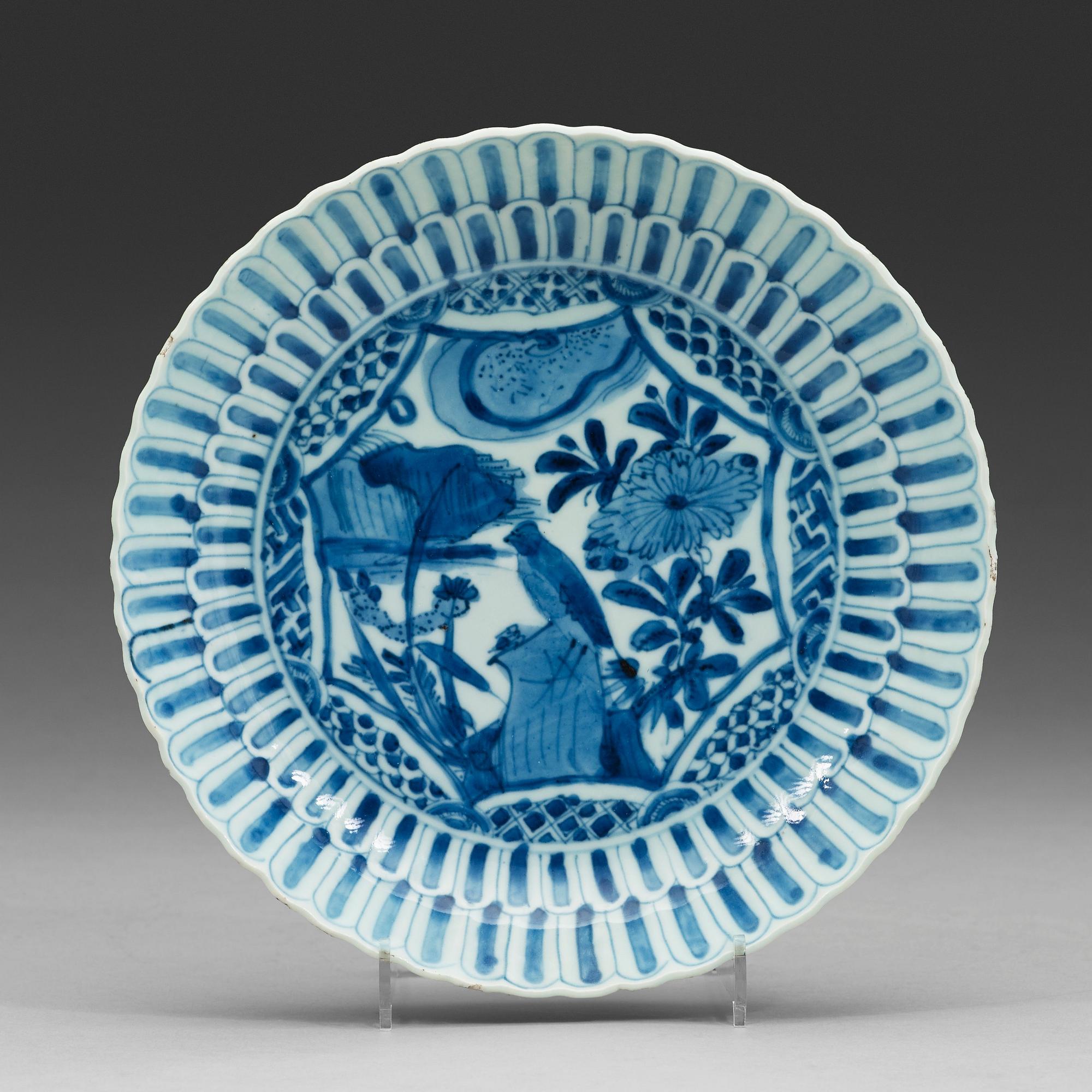 A set of seven blue and white kraak dishes, Ming dynasty, Wanli (1572-1620).