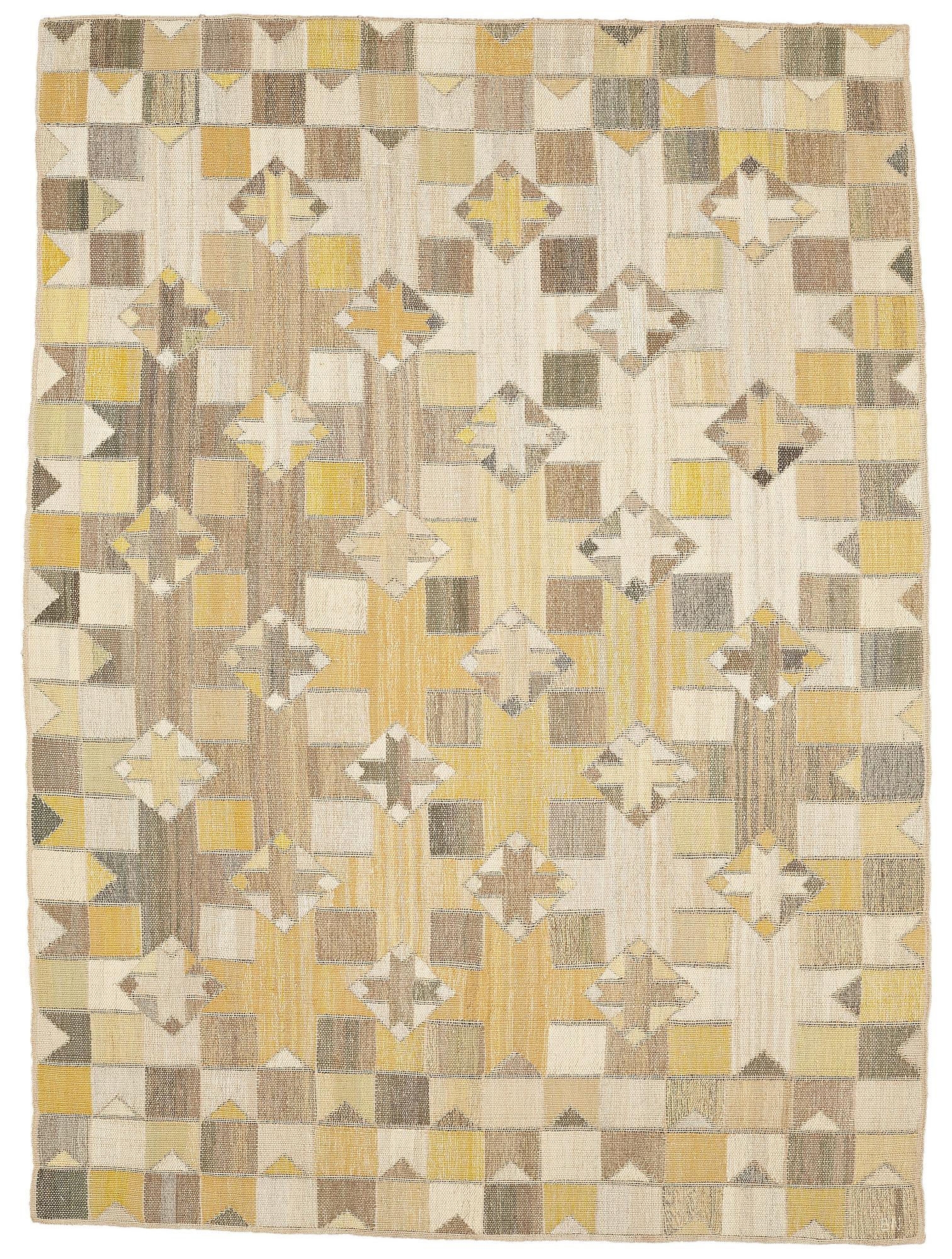 Barbro Nilsson, VÄVD TAPET, "Korsstjärnan", rips och tuskaft på skyttlad botten, ca 212,5 x 155 cm, signerad BN.