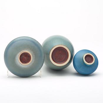 Berndt Friberg, a set of three stoneware vases, Gustavsberg Studio 1965-72.