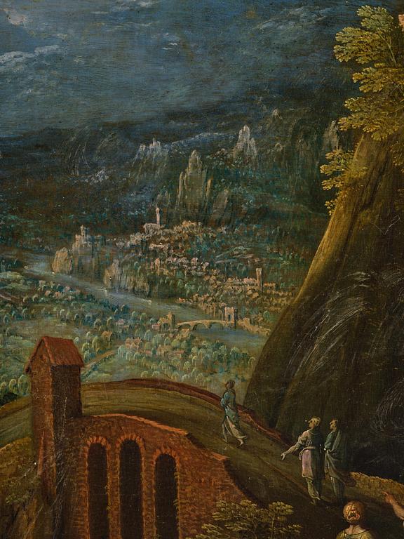 Tobias Verhaecht, Wide landscape with Herse and her maidservants discovered by Mercury on the way to the Temple of Minerva.