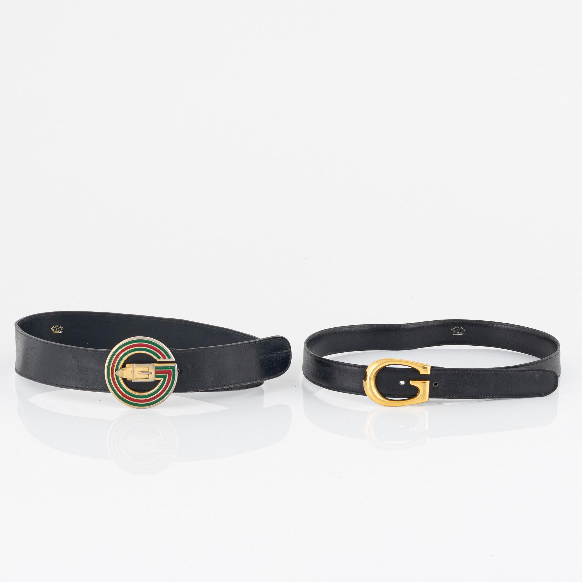 Gucci, two black leather belts, size 70-85.
