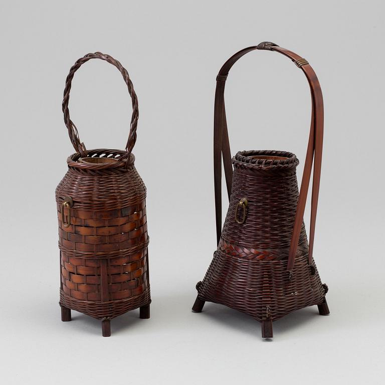 Two Japanese ikebana baskets, Meiji (1868-1912).