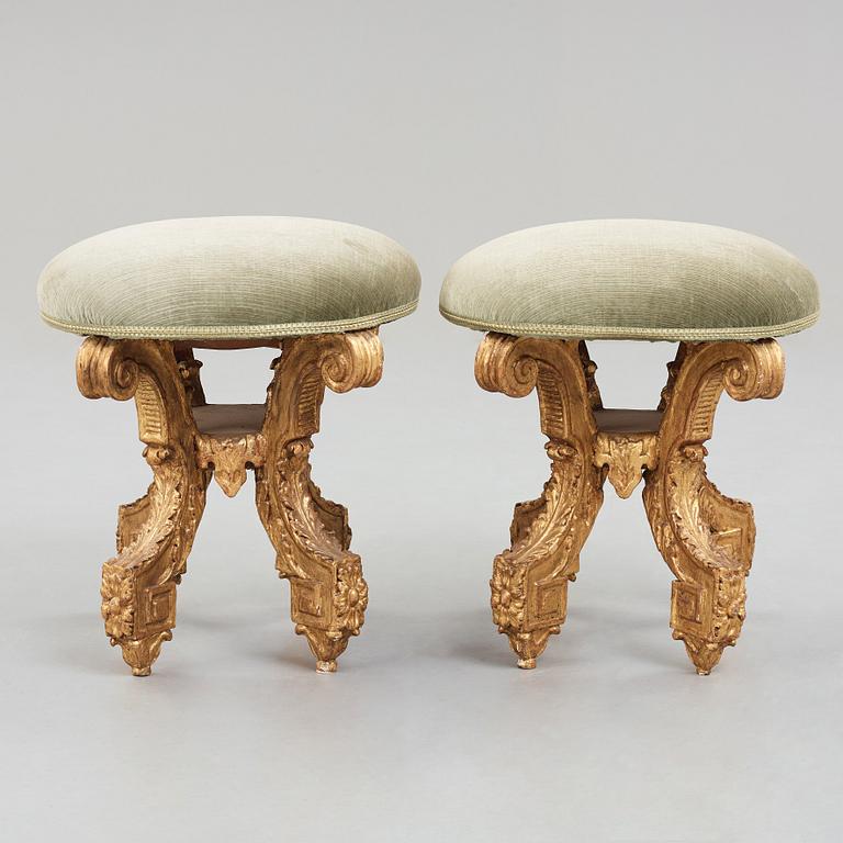 A pair of Swedish Baroque stools, attributed to  Burchard Precht, circa 1700.