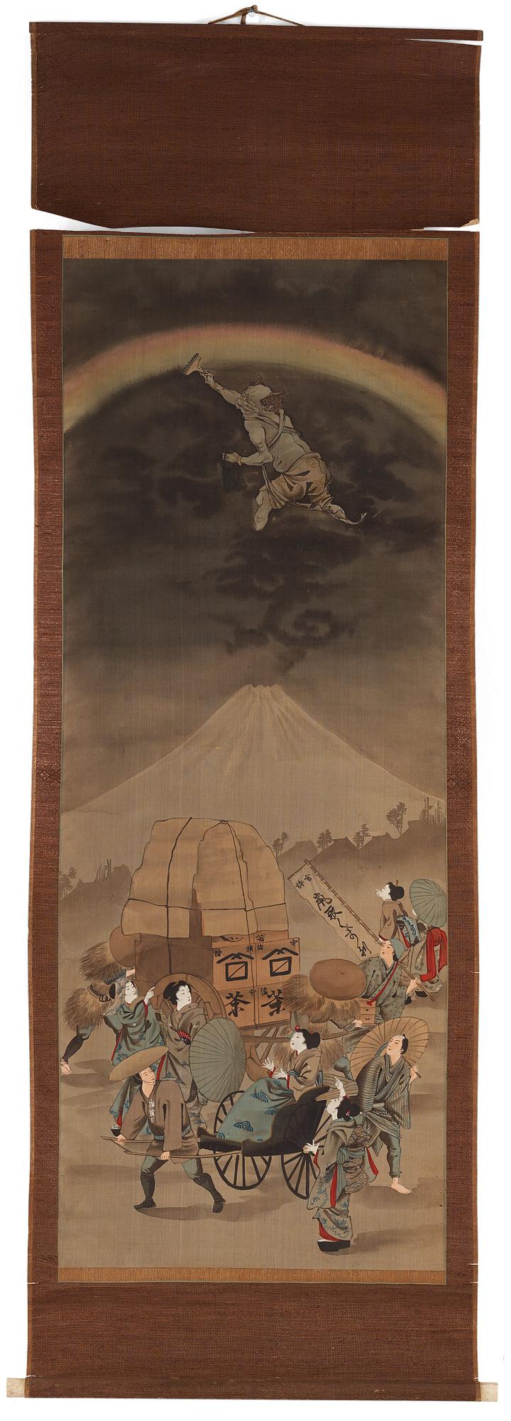 RULLMÅLNINGAR, sex stycken, tusch och färg på papper. Japan, Meiji (1868-1912).