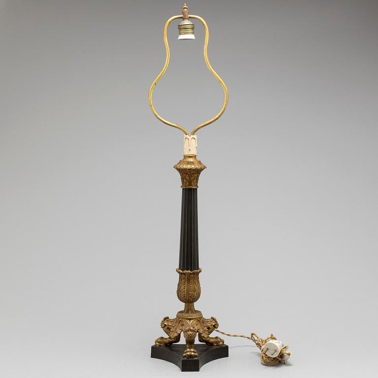 A LATE EMPIRE BRONZE TABLE LAMP, mid 19th century.