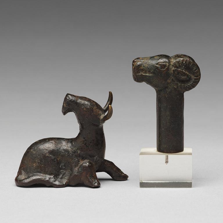 Two bronze animal figurines, Ming dynasty or older.