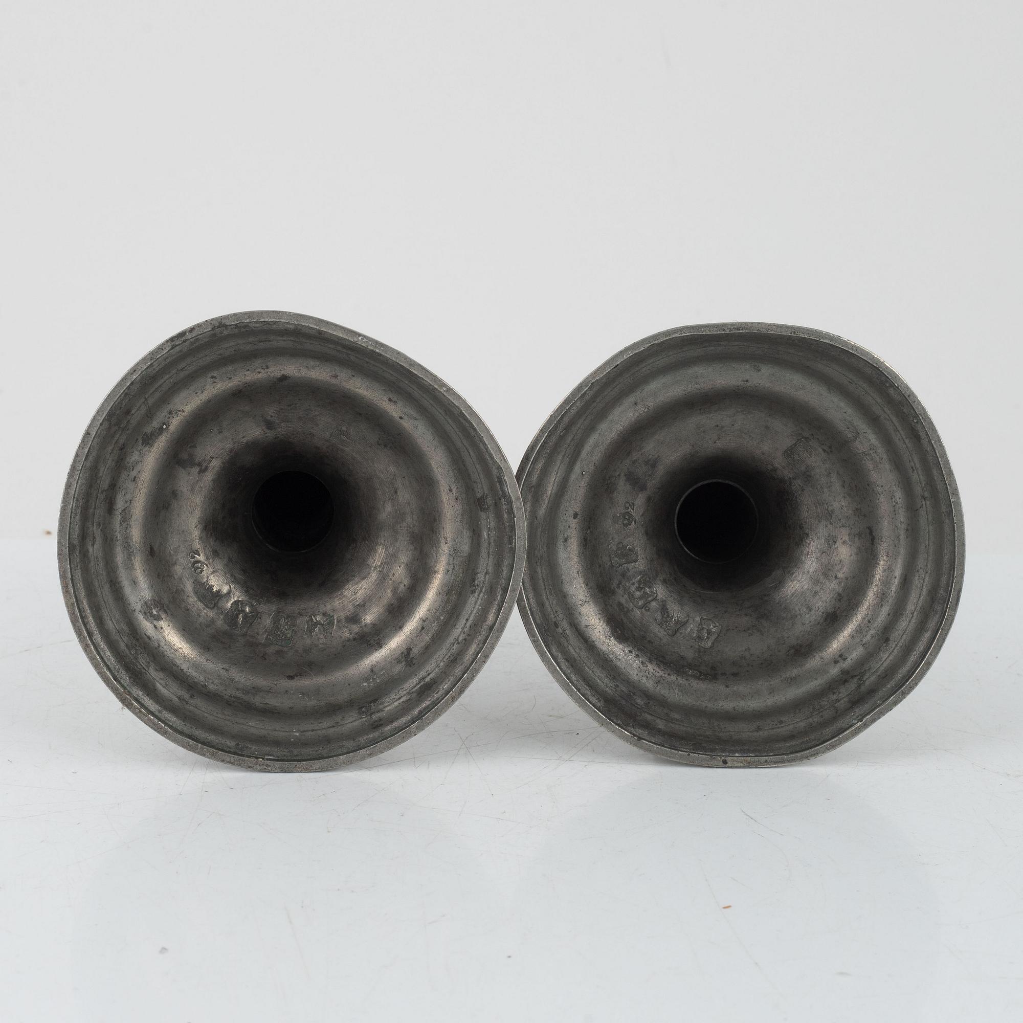 Carl Gustaf Malmborg, a pair of neoclassical pewter candlesticks, Stockholm, Sweden, 1805.
