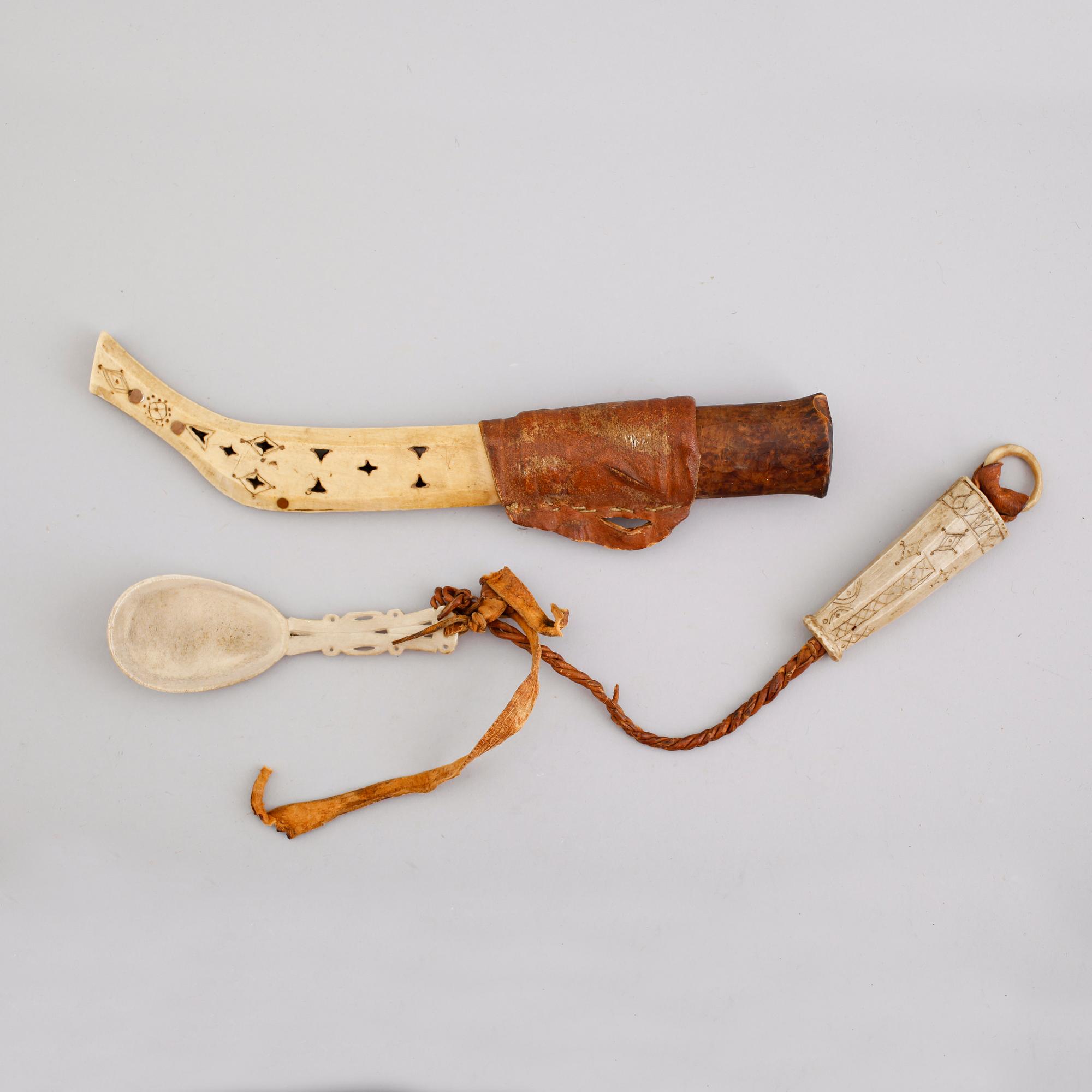 SAMEKNIV samt SKED, kniv med monogram NN, 1900-talets första hälft.