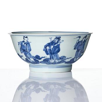 A blue and white 'Immortals' bowl, Qing dynasty, Qianlong (1736-95).