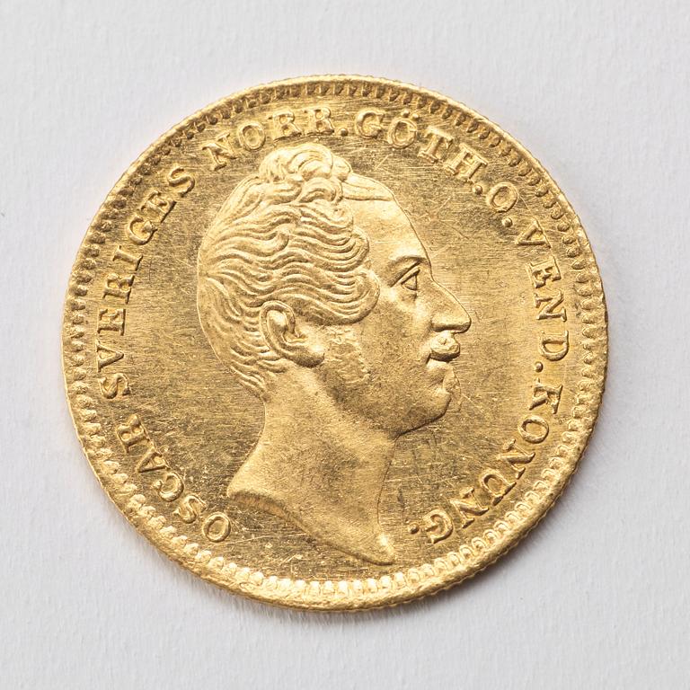 A Swedish 1 Dukat in gold, with the Swedish and Norwegian King Oscar I, 1847/4.