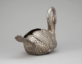 A German silver flower stand in the shape of a swan.