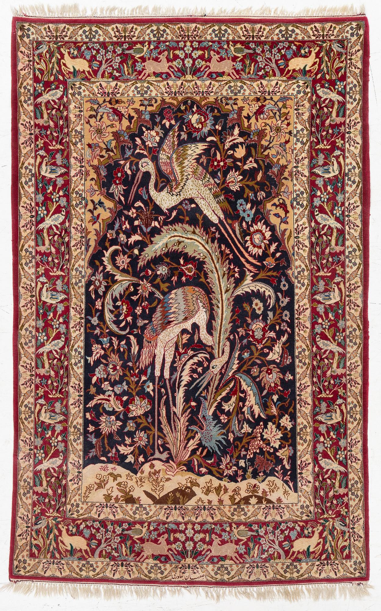 Matta, old Isfahan, part silk, signerad Bahadori, ca 167 x 105 cm.