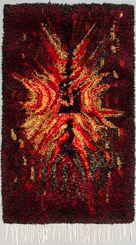 Satu Peura, ryijy, A Finnish wool ryijy rug "Fire flower", 172 x 101 cm.