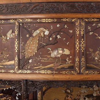 A Japanese black and gilt lacquer, mother of pearl and bone inlaid hardwood Shodona, Edo period.