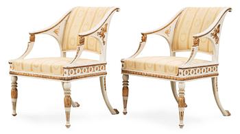 440. A pair of late Gustavian early 19th century armchairs.