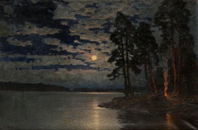 Eugen Taube, Shore view in moonlight.