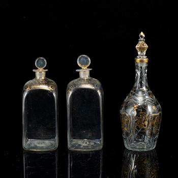 A group of three bottles wtih stoppers (2+1), 19th Century.