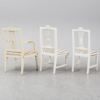 STOLAR 6 st (4+2) och KARMSTOLAR ett par, gustavianska, Lindome, sent 1700-tal.