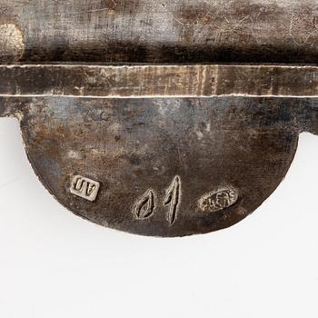 Costume jewellery and a kovsh, silver, three pieces, Russia.