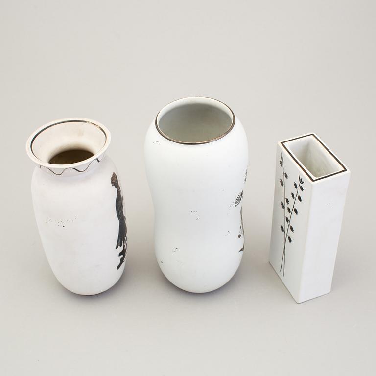 STIG LINDBERG, 3 stycken vaser av stengods "Grazia", Gustavsberg 1950/60-tal.