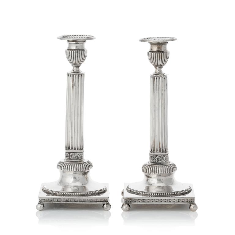 Johan Ekholm, ljusstakar, ett par, silver, Stockholm 1796. Gustavianska.