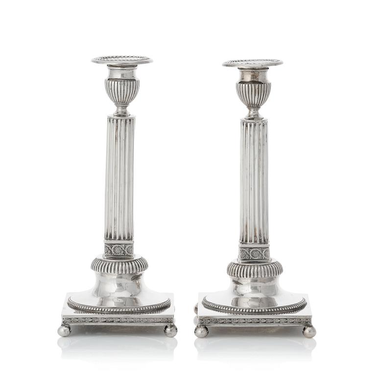 A pair of Swedish Gustavian silver candlesticks, mark of Johan Ekholm, Stockholm 1796.