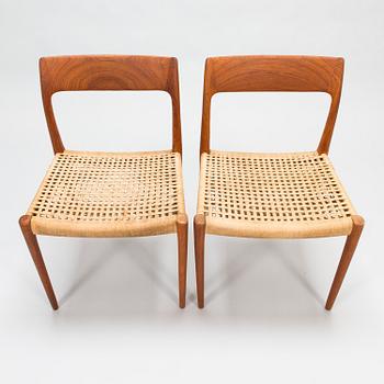 Niels Otto Møller, stolar, 6 st, modell 77, J.L. Møllers Møbelfabrik, Danmark, 1960-tal.