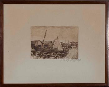 ALFRED WILLIAM FINCH, Strandparti, Hogland, etsning, sign ex nr 29.