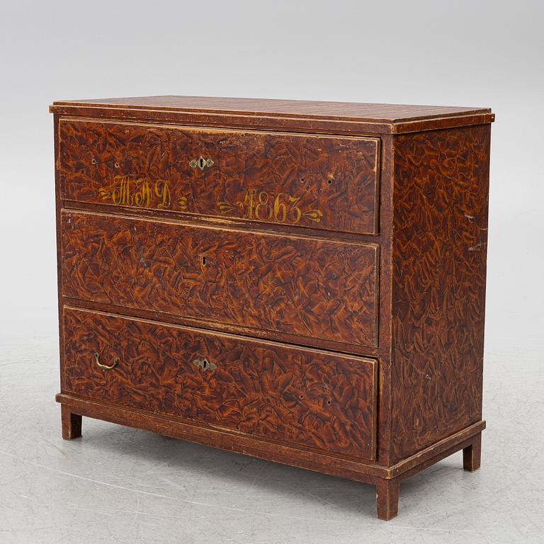 A chest of drawers, probably Värmland, dated 1863.