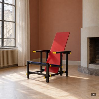Gerrit Rietveld, “Red and blue chair”, Cassina, contemporary.