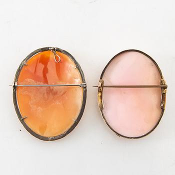 Brooches, 2 pcs, Cameo and silver.
