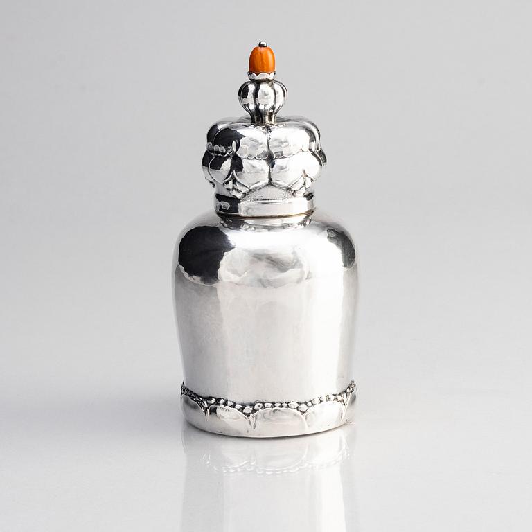 Georg Jensen, an 830/1000 silver tea caddy, Copenhagen ca 1915-1919, design nr 137, Swedish import marks.