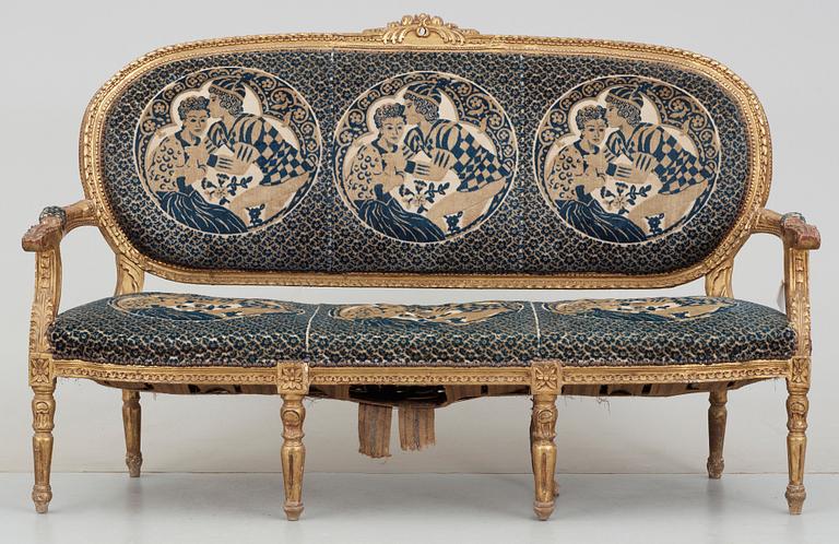 SALONGSGRUPP, 5 delar, Louis XVI-stil, trol. sydeuropa och omkring sekelskiftet 1800/1900.