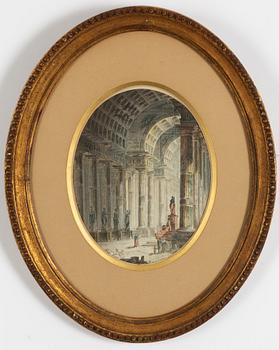 Jean Henri Alexandre Pernet, tillskriven, tempelinteriör  med figurer.