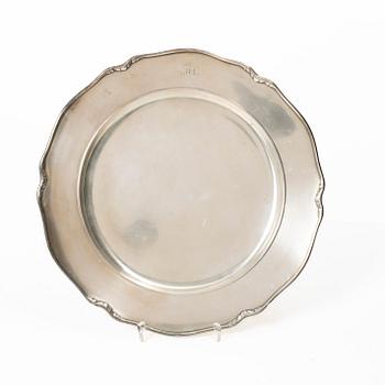 W.A. Bolin, Kuverttallrikar, 6 st, silver, Stockholm 1937.