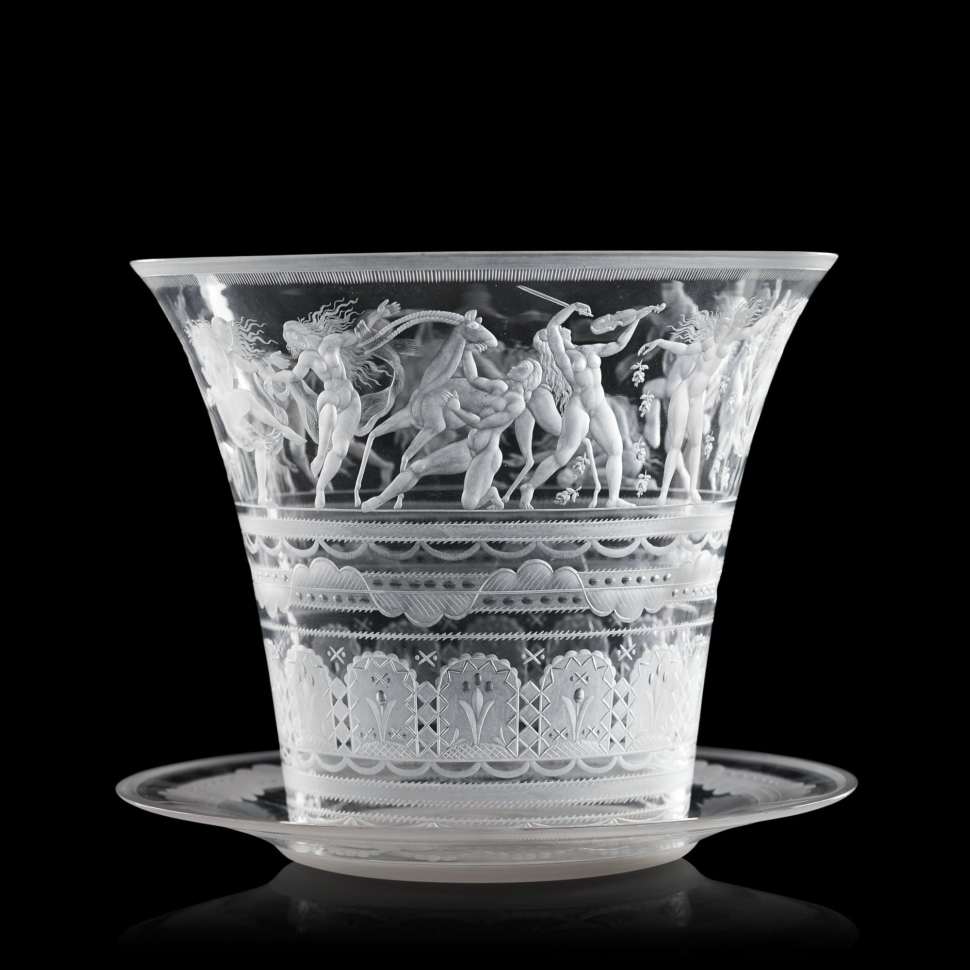 Simon Gate, An important Simon Gate engraved bowl, excuted by Orrefors, Sweden 1924, model 122.