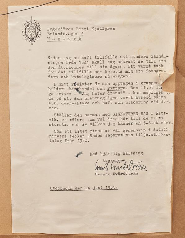 BONADSMÅLNING, tillskriven signaturen HAS Rättvik, Dalarna, daterad 1841.