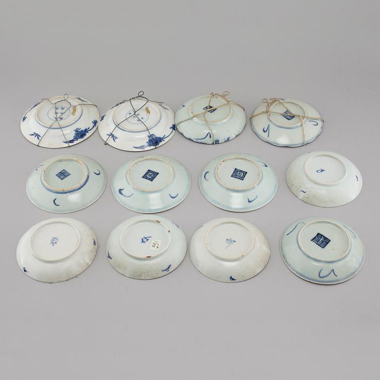 12 small porcelain plates from China, 20th century.