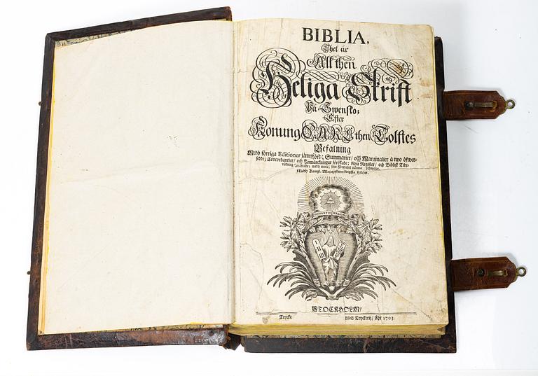 Karl XII:s stora kyrkobibel, 1702-3, Biblia, thet är all then heliga skrift på swensko.