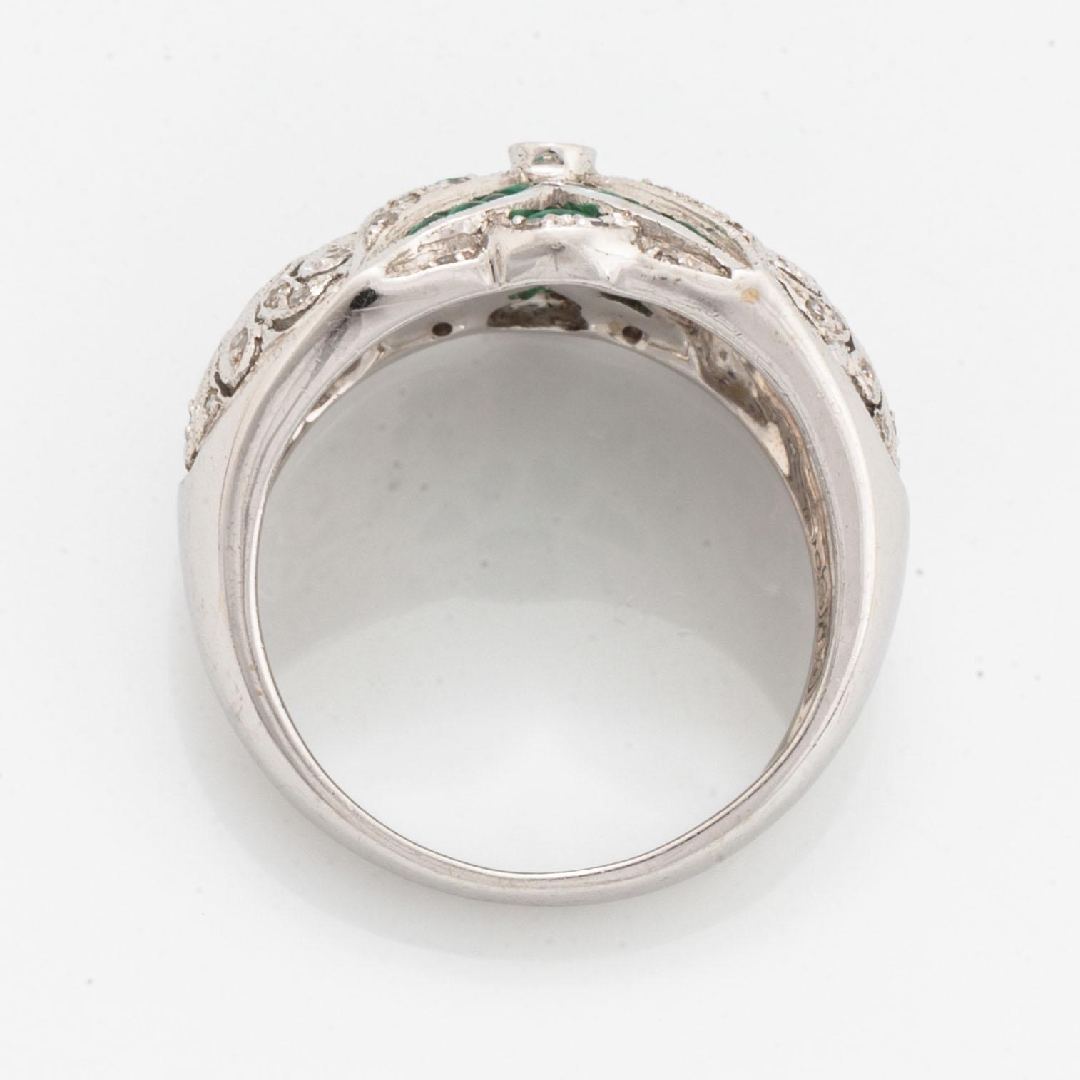 Eight-cut diamond and emerald ring.