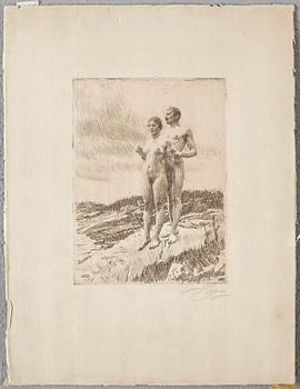 Anders Zorn · ANDERS ZORN, Etsning, utförd 1916, signerad med blyerts.